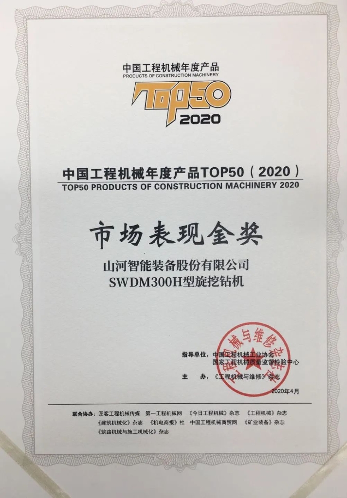 山河智能TOP50金奖产品助力湖北复产